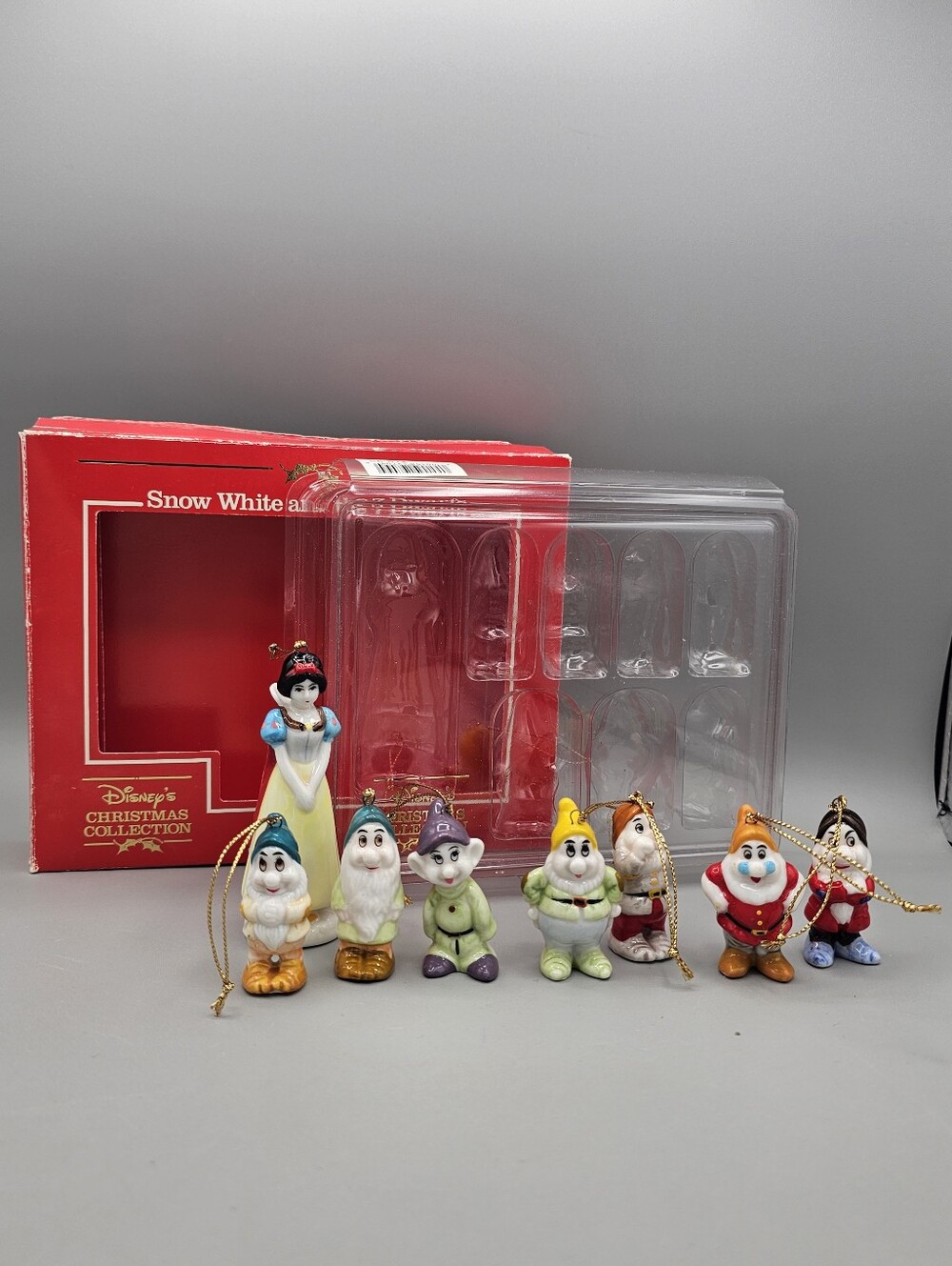 Vtg Disney Snow White 7 Dwarfs Bone China‎ Ornament Set Complete Box Taiwan Rare